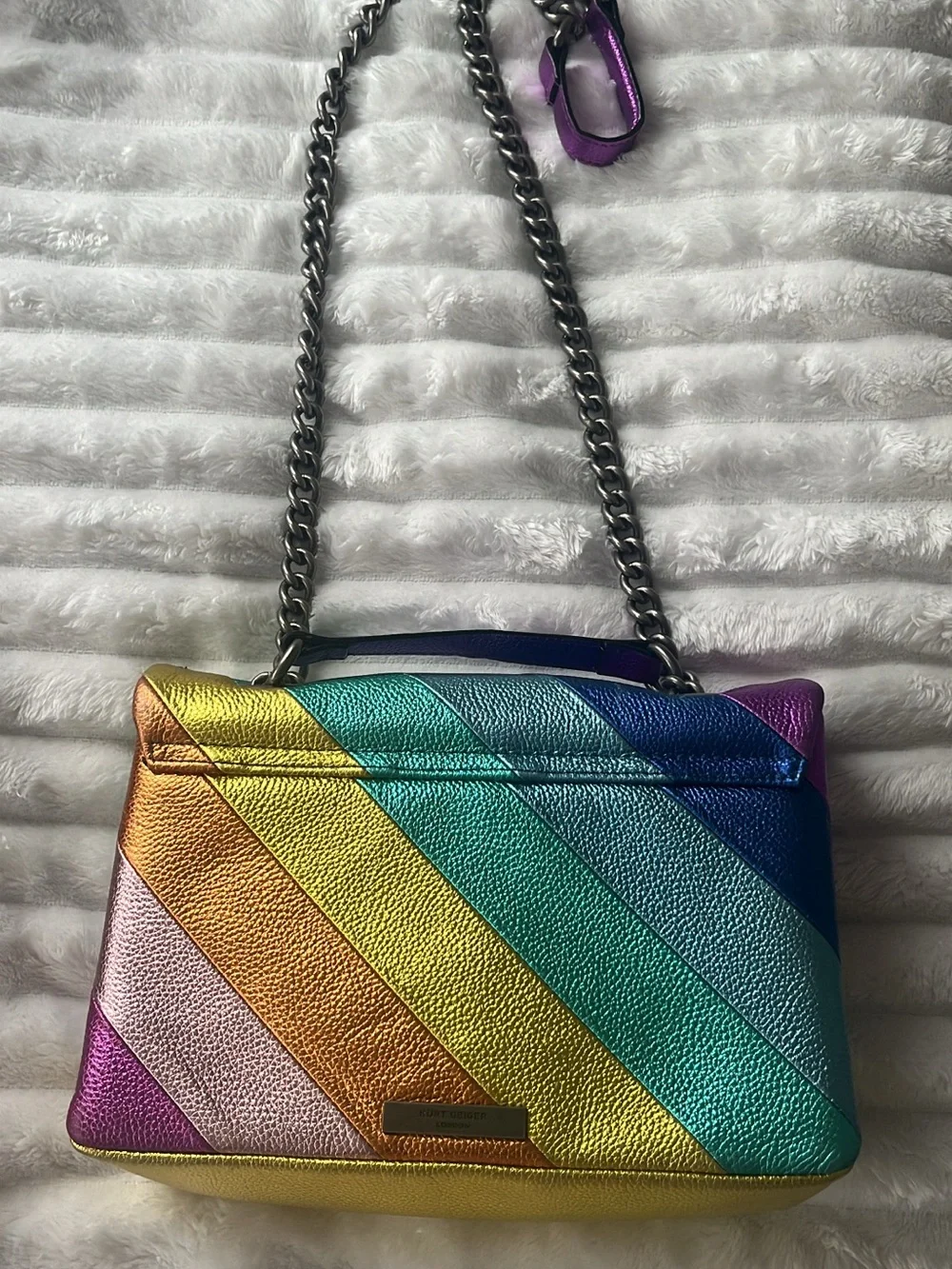 Rainbow Metallic Diagonal Stripe Shoulder Bag - Multicolor Kurt Geiger